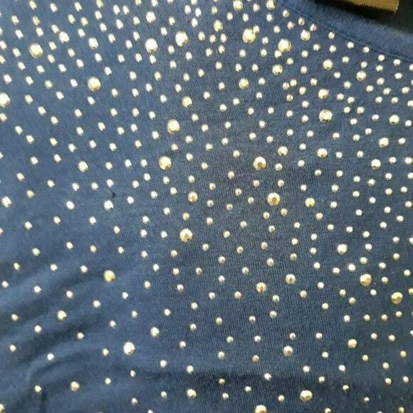 Design History Blue Bedazzled Jersey Knit V-neck Half Sleeve Tunic Top Sz L - Picture 4 of 10